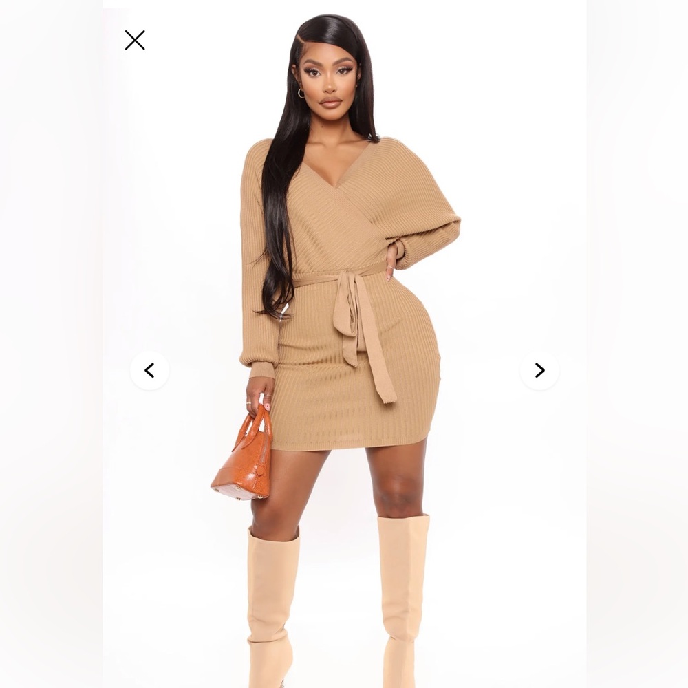 Fashion Nova Just Between Us sweater dress camel size S